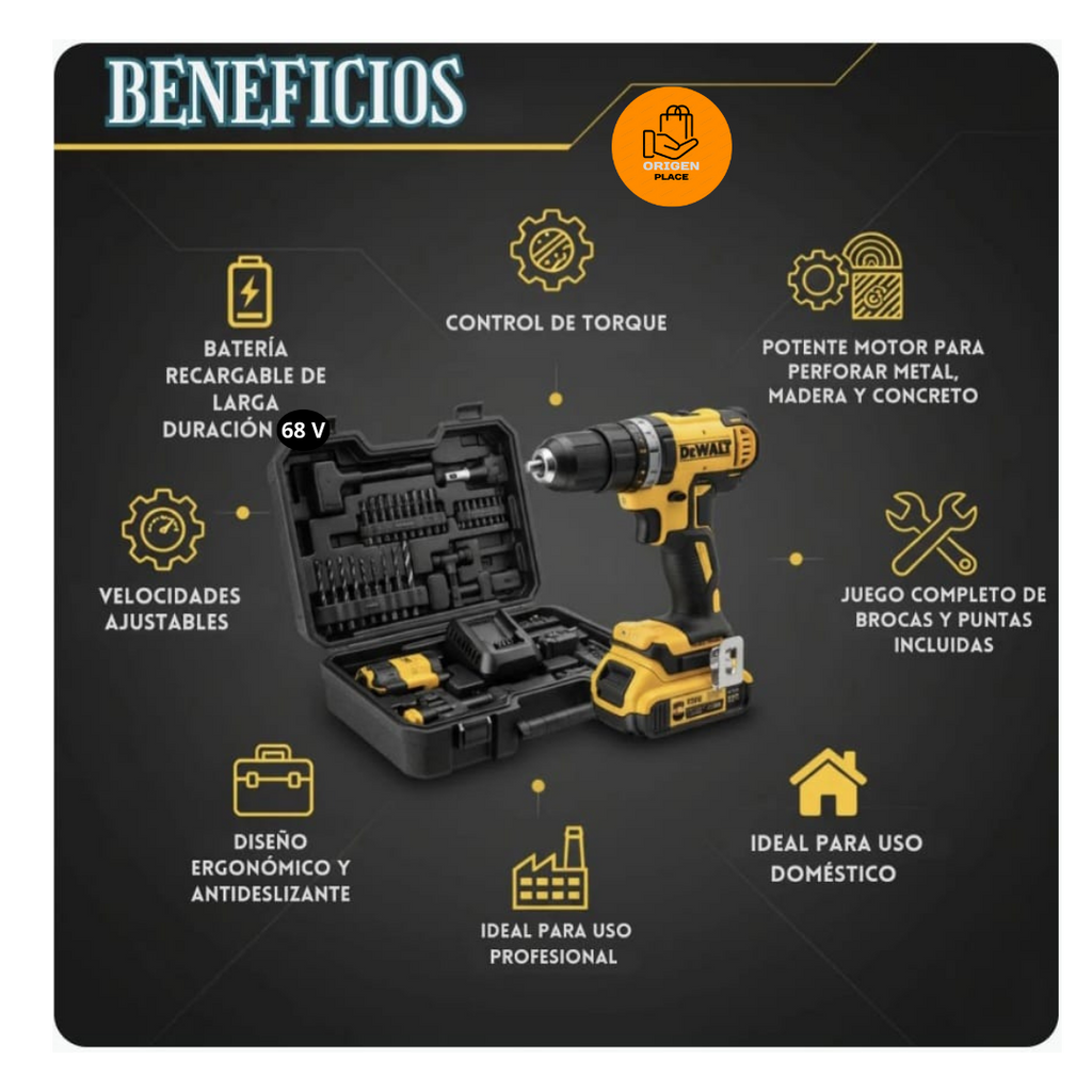 🔥 KIT TALADRO INALÁMBRICO 68V