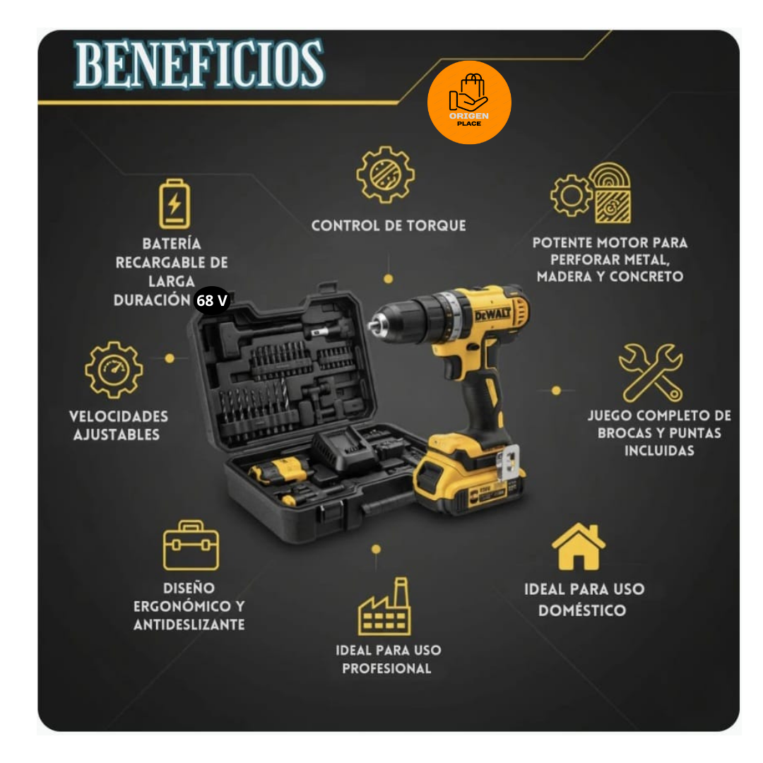 🔥 KIT TALADRO INALÁMBRICO 68V